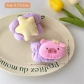 Soft coral fleece wristbands in lavender star and pink pig designs, size 8.5x5.5cm - Purple - Wristband Pair