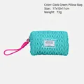 Waterproof pleated green vanity bag with pink woven handle and white lace patch - Pillow Bag / Green