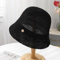 Cappello a secchiello nero in maglia all'uncinetto con placca in oro da donna - Taglia unica / Nero