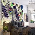 Arazzo colorato con piume di pavone per decorazione camera da letto e casa - 150x130cm / Piume colorate