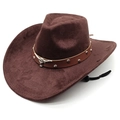 Classic dark brown suede cowboy hat featuring a silver bull skull and metal studs - M(56-58cm) / Chestnut