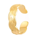 Adjustable golden woven ring with heart-shaped ends and polished metal finish - Woven Heart Style (X228)