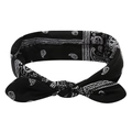Elastic cotton yoga headband in black with a classic white bohemian paisley pattern - Paisley Black