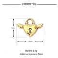 Technical dimensions of the 14mm by 20mm gold stainless steel heart wing pendant - VG587 Gold Winged Heart Lock Pendant