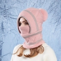 Pink winter knit balaclava with faux fur trim and pom-pom for ear protection - Pink