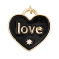 Black enamel heart charm with gold love lettering and zircon inlay on jewelry piece - Black-Heart Love