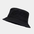 Detail view of reinforced stitching on the brim of a black cotton bucket hat - Adjustable / Black