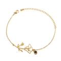 Golden stainless steel bracelet with December birth flower charm and dark gemstone - September Birth Flower Bracelet