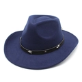 Detail of dark blue cowboy hat featuring a black leather band with silver star studs - M (56-58cm) / Navy Blue