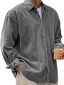 Men's grey corduroy long sleeve shirt with thermal fleece lining for casual autumn wear - 3XL / Tops / Dark Gray