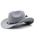 Classic grey wool western cowboy hat with evil eye charm and braided leather band - M (56-58cm) Adjustable / Light Gray
