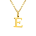Minimalist 18K gold stainless steel necklace featuring a polished letter E pendant - Letter E / Gold