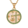 Close-up of Libra zodiac pendant featuring mother of pearl and green zircon inlay - Libra