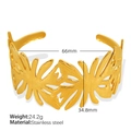 Bracciale rigido in acciaio al titanio dorato con design a foglie e dimensioni - Oro [Foglia Traforata Grande]