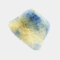 Fuzzy plush bucket hat in blue, yellow, and light green gradient mixed color finish - M (56-58cm) / Rainbow 4