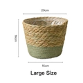 Large handwoven seagrass flower pot basket in grey-green and natural dual-tone, 20x16cm - Large / Green Base