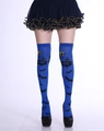 Blue Halloween over-knee socks with bat and witch silhouette patterns for cosplay - One Size / Blue Halloween Style