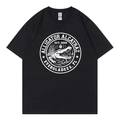 Klassisches schwarzes Rundhals-T-Shirt mit weißem Alligator Alcatraz Grafik-Logo vorne - S / Schwarz Design 317