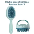 Scalp massage brush set in mint and teal green featuring long handle and ring grip - Long Handle Dual Green Set (Handle Brush + Ring Brush)