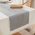 Chemin de table gris texture lin avec motifs découpés sur nappe crème douce - 35*183cm / Gris