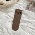 Coffee brown combed cotton crew socks in a ribbed texture with soft stacked aesthetic - One Size / Coffee