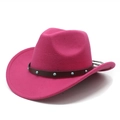 Detail of rose red western cowboy hat with turquoise studded brown leather band - M (56-59cm) / Rose Red