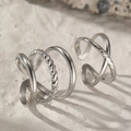 Anelli minimalisti in acciaio inossidabile argento con design geometrico a strati e a X - Set di strumenti combinati / Argento