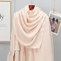Elegant cream linen cotton scarf for women, lightweight summer shawl with silky texture - Beige