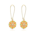 Detail of bohemian 18K gold plated floral earrings with orange and green enamel and zircons - 42611 Orange Green Floral Enamel Zirconia