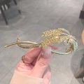 Elegant gold wheat ear hair clip featuring white pearls and sparkling rhinestones - Wheat Ear Shape Pearl Hair Clip