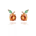 Exquisite orange crystal fruit earrings with rose gold plating and green leaf detail - Blood Orange