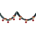 2M Christmas garland with dark green tinsel, red ornaments, and gold-red bows - Dark Green White Edge + 6 Red Balls + 6 Gold-Red Bows