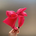 Oversized rose red seersucker bow headband with unique pleated texture and wide band style - Rose Red