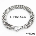 Silver stainless steel Cuban link bracelet 180mm x 9.5mm with a secure lobster clasp - Style D 9.5mm x 180mm