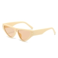 Stylish cat-eye sunglasses in cream yellow with orange lenses at a 45-degree angle - Beige Frame Tea Lens