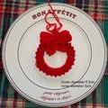Handmade red and white crochet Christmas wreath with a red bow, 9.5cm outer diameter - Red Wreath