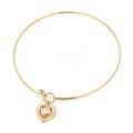 Thin gold steel wire bracelet featuring a faceted pink crystal heart pendant - Gold Pink Heart Style (KN233252-Z)
