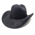 Top view of black cowboy hat with faux snakeskin texture and wide curved brim - Black