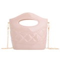 Mini hellrosa Jelly-Beuteltasche mit Rautenmuster und goldener Kette - Lotusrosa