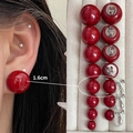 Boucles d'oreilles clips rouges sphériques de 1,6 cm avec une finition polie miroir - 4163-1.6cm Clip d'oreille perle rouge