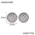 Minimalist square quilted pattern stainless steel earrings with 2.5cm diameter finish - Round Quilted Style (HE46567AW0) / Silver