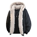 Retro heren parka met capuchon, imitatiebont voering en metalen ketting - M / Zwart