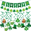 Set de decoración San Patricio con carteles de trébol Lucky y espirales colgantes - Kit de Espirales para Pancarta del Festival Irlandés (Estilo A)