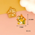 Detailed view of beehive charms with enamel flowers and size markings: 29.5mm by 27mm - 4 Yellow Bee House
