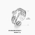 Anillo ajustable de acero inoxidable plateado con diseño de capas de estrellas y luna - Luna Estrella Abierto (Acero) / Color Acero
