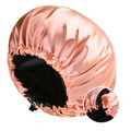 Adjustable satin sleep bonnet for hair care in champagne gold and black double layer - Adjustable / Dusty Rose + Black
