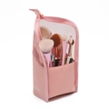 Pink mesh makeup brush organizer bag for travel with Travel Season text on white background - Mesh Standard Style / Pink