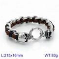 Bracciale punk da uomo in pelle marrone e acciaio con teschio, lungo 215mm largo 16mm - Stile Teschio in Pelle Marrone (KB134513-BDJX)