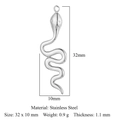 Ciondolo a serpente in acciaio inossidabile argento per gioielli da 32x10mm di misura - Stile Serpente (VC770)