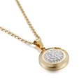 Golden stainless steel necklace with round pendant featuring pavé white crystals - Micro Pave Round Pendant Necklace (KP41282-Z) / Gold